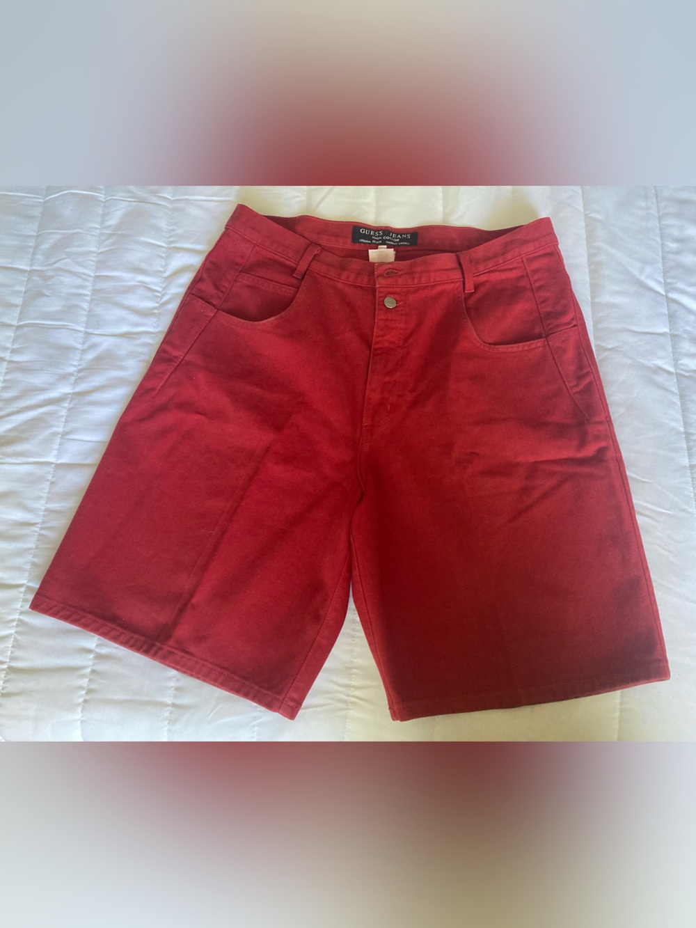 Guess Men’s Red Cotton Jean Shorts